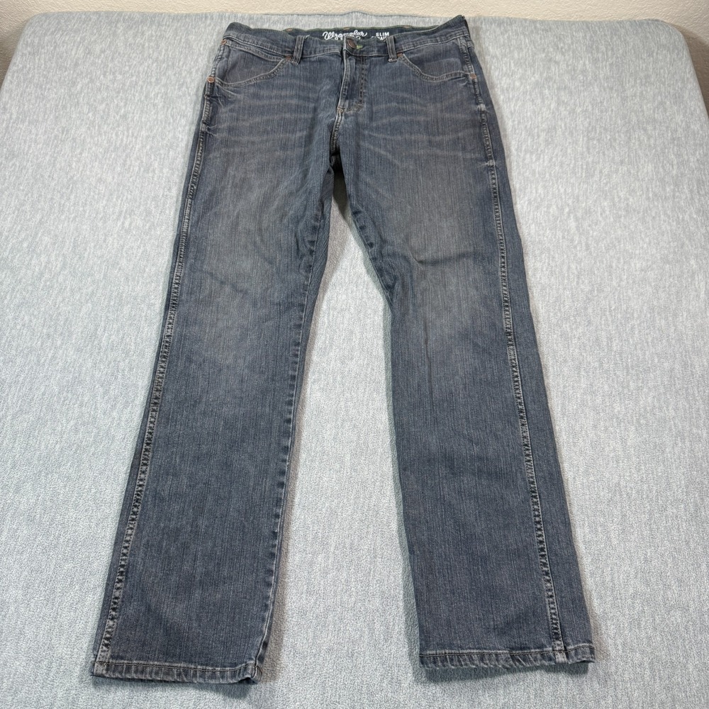 Wrangler Jeans Mens 34x32 Blue Retro Slim Straight Leg Denim 088MWZJM Workwear
